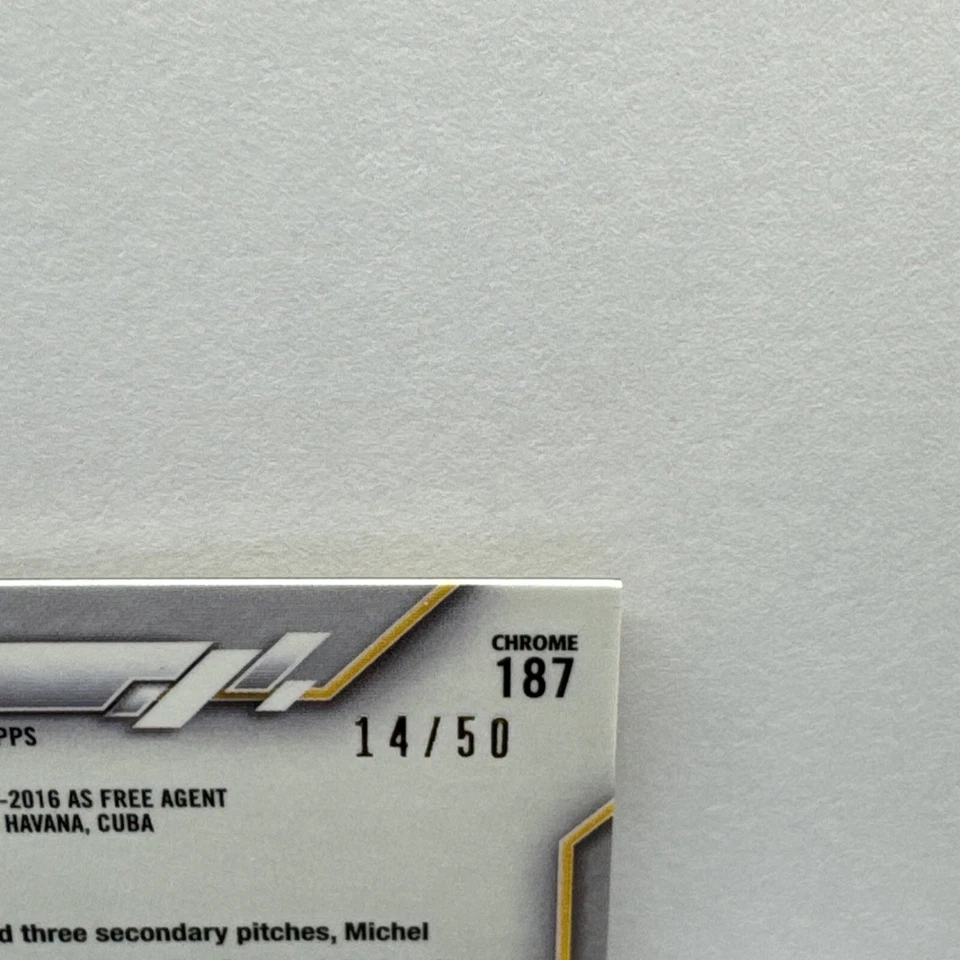 2020 TOPPS CHROME MICHEL BAEZ GOLD REFRACTOR RC #187 #'d 38/50 - Image 3 of 4