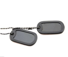 Blank Black Tactical Military Spec Army ID Dog Tag Set w/Ball Chains & Silencers