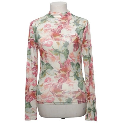 Top, Größe: M, Weiß/Pink/Grün, Polyester, Blumen, Damen #FUg