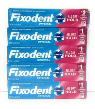 Fixodent Complete Original Denture Adhesive Cream, 2.4 oz,  5-Pack SEALED