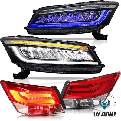 VLAND LED Headlights w/Animation+Red Tail Light For Honda Accord Sedan 2008-2012