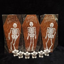 Vintage Halloween Decor Lot Hanging Skeletons Pull Back Toy Ghosts 1980s Fall