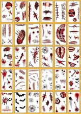 Set of 30 Spooky Halloween Tattoos -Vivid Wound Bloody Prints False B0DD7SPF1G