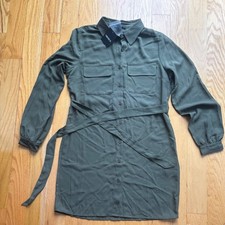 forever 21 dress medium new olive color button down with tie