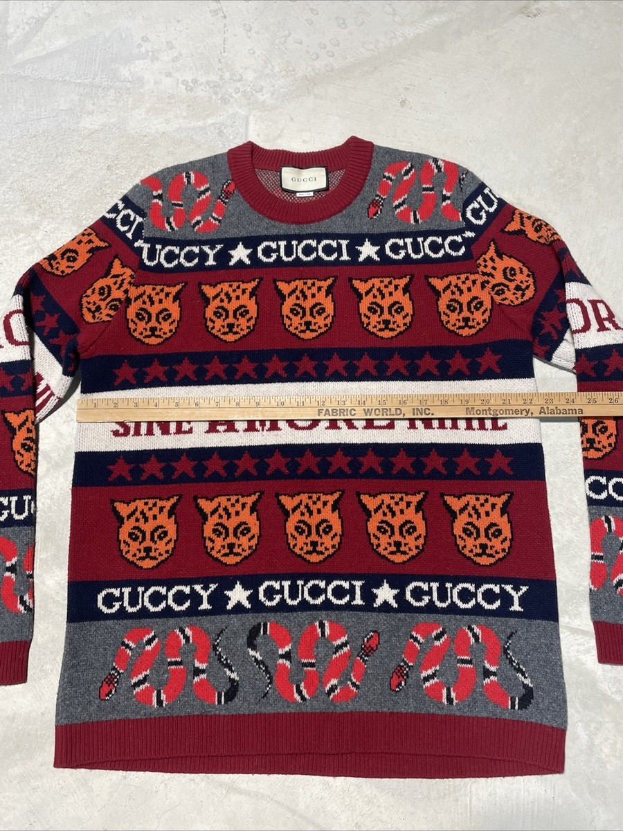 Rare Gucci 'Sine Amore Nihil' Wool Sweater Men's SZ Large AOP Red