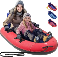 Snow Sled with Premium Canvas Cover, 2 Person Inflatable Heavy Duty Snow Tube wi