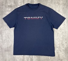 Vintage Y2K Tommy Jeans Spellout T Shirt Navy Blue Mens size Large
