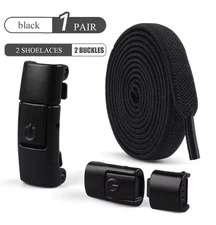 No Tie Elastic Shoe Laces 8mm Press Lock Shoelaces For Kids Adults Black 1 Pair