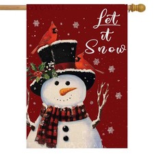 Let It Snow Snowman Christmas House Flag 28x40 Inch Double Sided, Cardinal Wi...