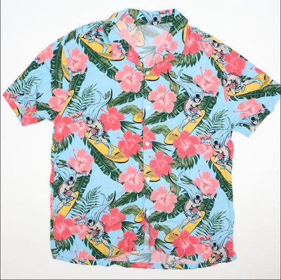 DC Batman Surfing Large Blue Rayon Hibiscus Floral Summer Aloha Hawaiian Shirt