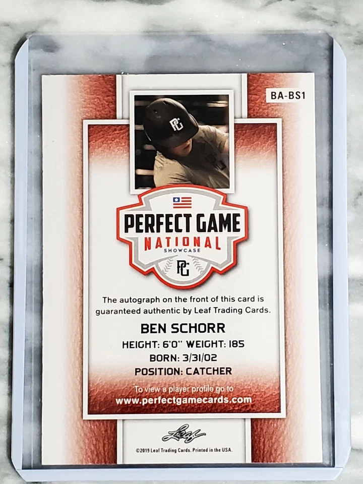 Ben Schorr 2019 Leaf Perfect Game National Showcase Black Parallel Auto 17/50 - Image 2 of 2