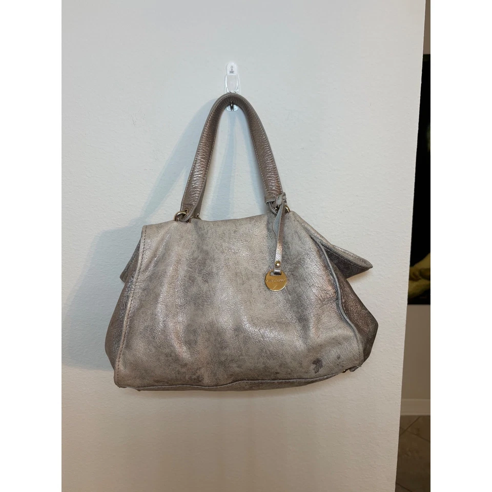 Bolso de Hombro Laura Di Maggio Milano Cuero Metálico Taupe Diseñador Italia Foto 2 de 4
