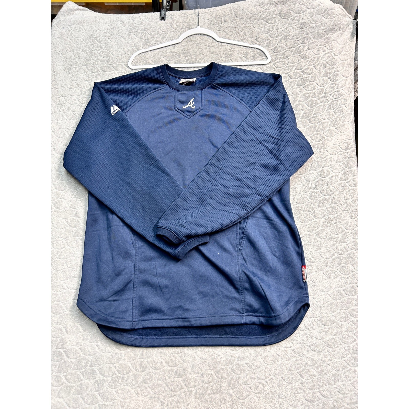 Majestic Atlanta Braves Authentic Therma Base Pullover Navy Blue Mens 42 Large