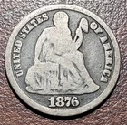 1876-CC Seated Liberty Dime VG Very Good Weak Rev. Orig. Toning Carson City 10c