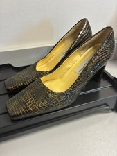 Bellini Marta Vintage Bronze Faux Croc Pumps Square Toe Block Heel Shoes 8.5M