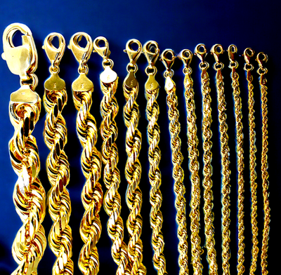 #ad 14K Yellow Gold SOLID Rope Chain Necklace Diamond Cut Real Gold 1mm 12mm 16quot; 30quot; $145.50