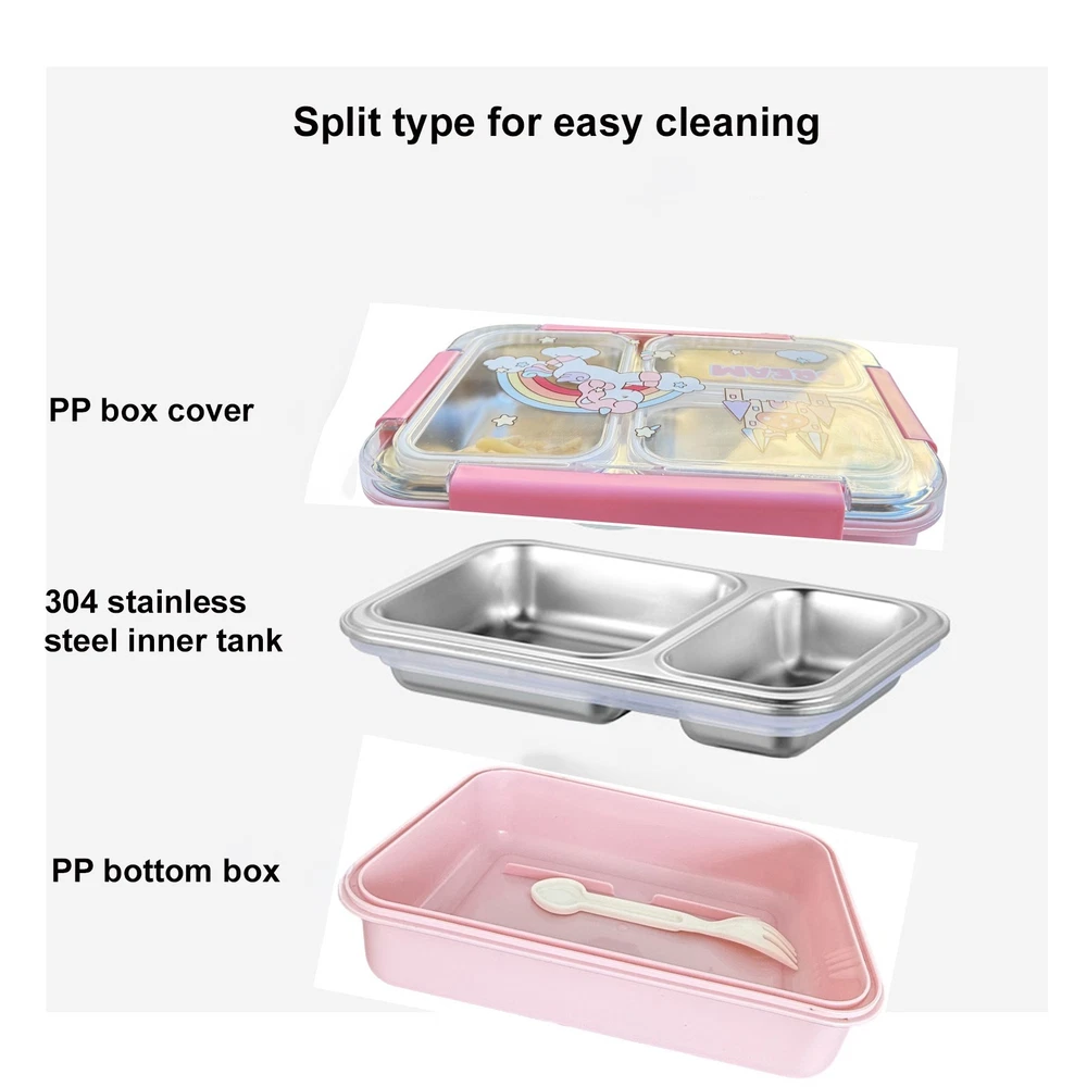 Cartoon Lunch Box Bento Box Sealed Stainless Steel Bento Box with Compartments