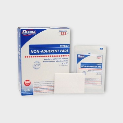 Dukal Sterile Non-Adherent Dressing Rectangle 2 x 3'' 123 1100 On The Case