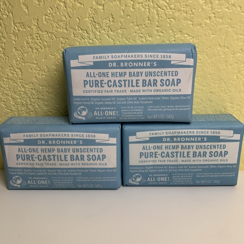 3 Pack Dr Bronner's All-One Hemp Baby Unscented Pure Castile Bar Soap ...