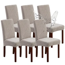 Genina Waterproof Chair Covers for Dining Room 6 Pack, Stretch Jacquard Dinin...