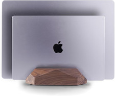 Dual Laptop Holder Vertical Laptop Stand, 2 Slots Macbook Stand Wood,Wooden
