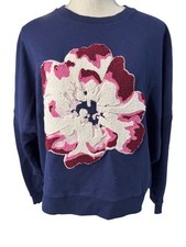 Ted Baker Raynahh Sweatshirt Navy Pink Floral Detail Womens Size 4 Casual Pullov