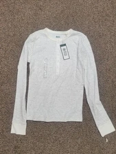 New Alpine Design Womens Small S Peak Duofold Henley Striped Snow Gray Long NWT 