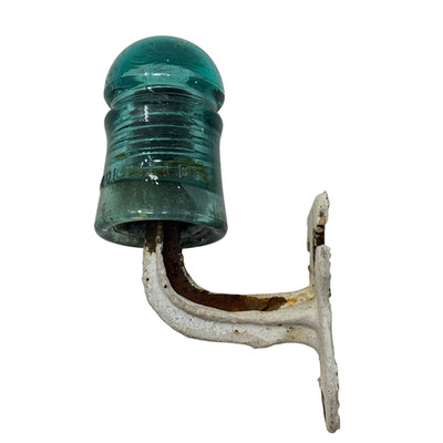 Brookfield Green Glass Insulator With Metal Mount Teal Blue