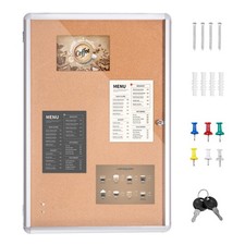 Uimoso 36"x24" Enclosed Cork Board with Aluminum Frame Lockable Bulletin Board