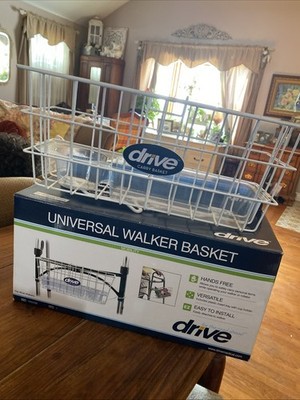 Drive Universal Walker Basket Hands Free Versatile Easy To Install White NEW Box