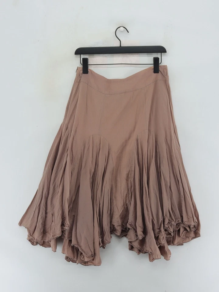 Rocha.John Rocha Women's Midi Skirt UK 12 Tan 100% Cotton Midi A-Line - Image 2 of 4