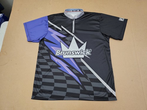 Brunswick Bowling Jersey Men's Size XL 1/4 Zip Sash Purple Black White 