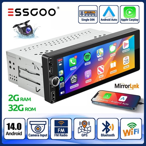Single 1DIN 6,9" Android14 Autoradio Wireless Apple CarPlay BT USB FM Radio + AHD