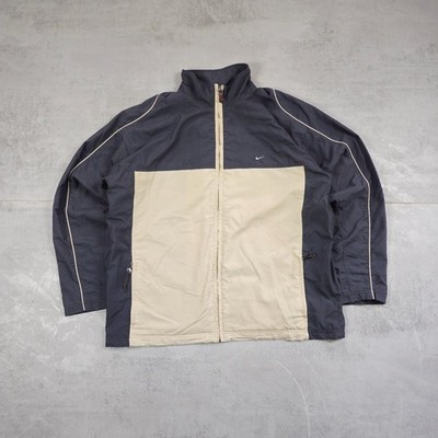 Nike Trackjacket VTG Trainingsjacke Retro Baggy Creme Blau Polyester Y2K 90s | L