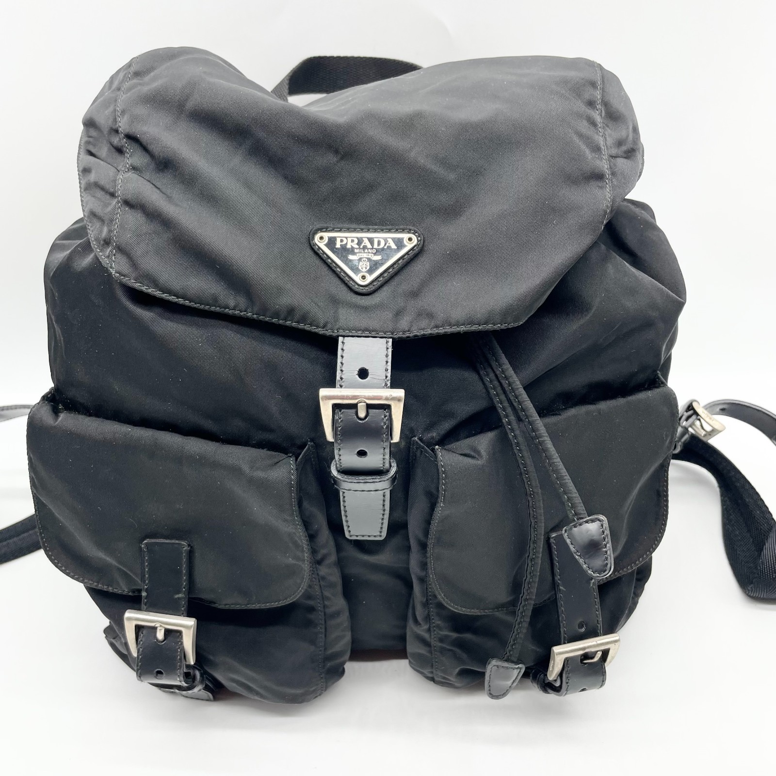 Prada Backpack Black Silver Nylon Triangle logo d… - image 1