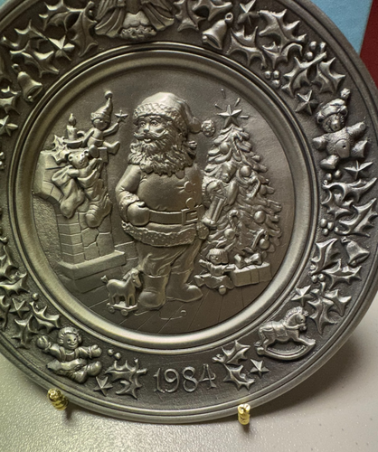 1984 Hudson USA Fine Pewter Christmas 6" Plate &Box SANTA CLAUS EYES TWINLED/10k - Picture 9 of 10