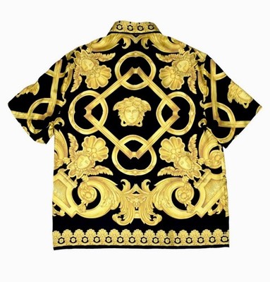 NWT $1750 VERSACE Men's Black Gold Barocco Medusa Shirt 46(S)100