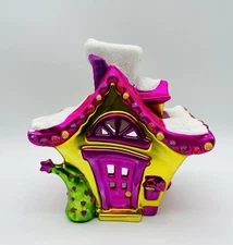 PartyLite Ceramic Whimsical Christmas Cottage Tealight House Pink Metallic