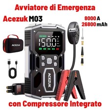 Avviatore Emergenza Batteria Auto 8000A 12V Jump Starter Booster Compressore Air