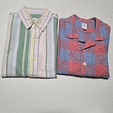 GAP Youth Boys' Size 6-7 Striped  Plaid Cotton Shirt Set - Green/Red Bundle