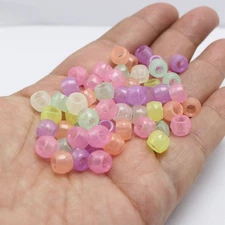 200pcs Glow in The Dark Pony Beads - 8x6mm Mixed Color Acrylic Barrel Beads