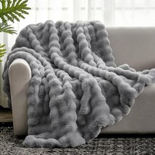 Cozy Faux Fur Throw Blanket 50x60 Light Grey Soft Plush for Couch Sofa