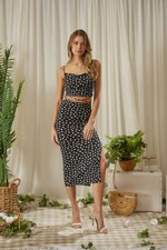 Endless Blu Ditsy Floral Criss-Cross Cutout Midi Dress 