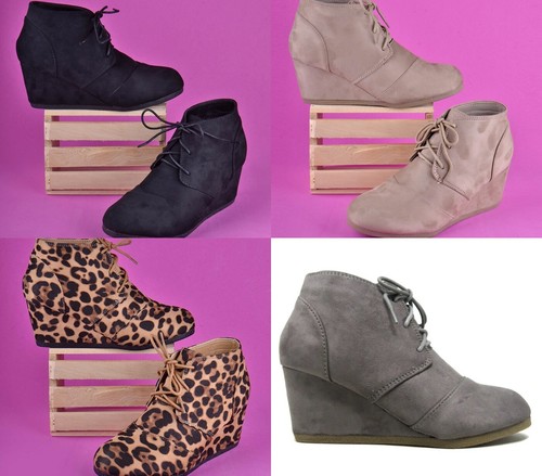 New QUPID Woman Leopard Black Wedge 