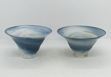 2 Porcelain Bowls w/ A Wide Flare - Covered in Many Shades of Blue Glaze
