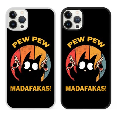 Pew Pew Madafakas Retro Handyhülle für iPhone X 12 13 lustig schwarze Katze Meme Geschenk