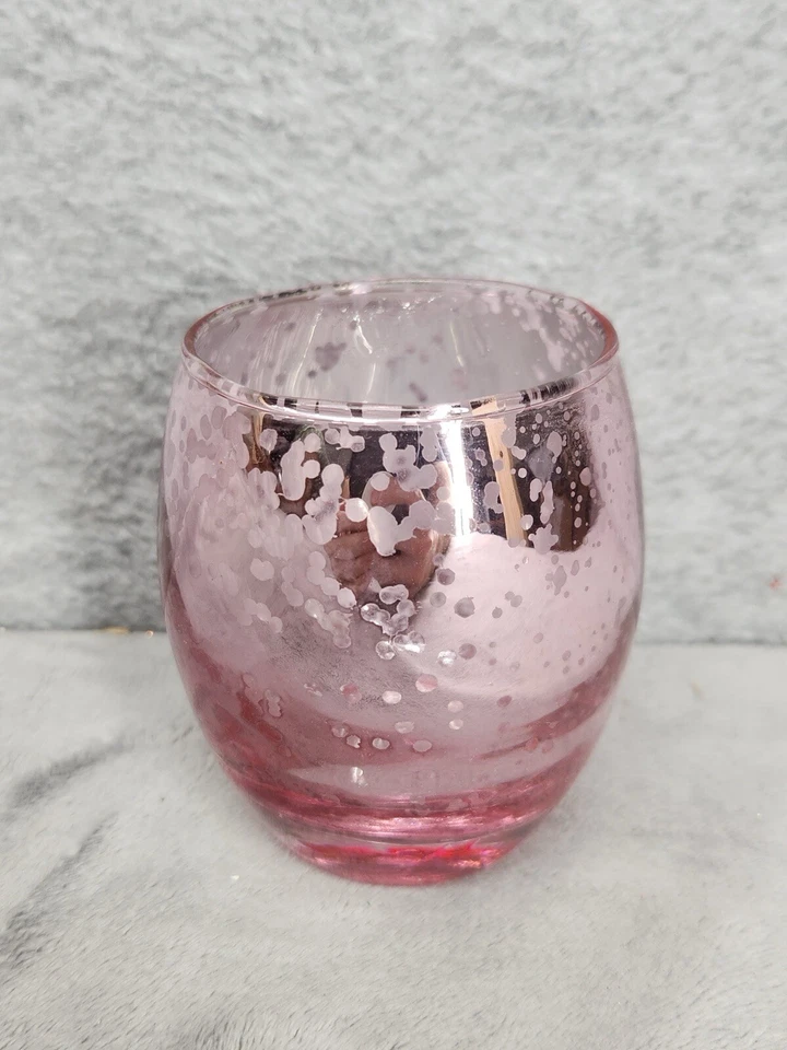 Tarro portavelas de vidrio con luz de té rosa y plata votivo mercurio 3,5" de alto Foto 3 de 4