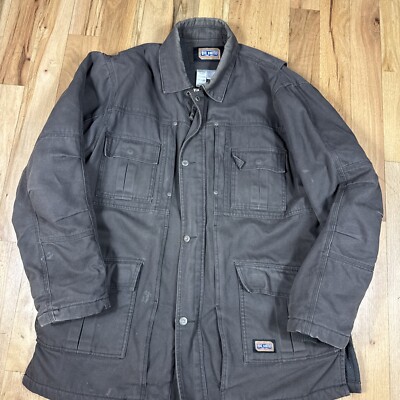 Big Smith Jacket Mens LARGE Brown Canvas Full Zip Fleece Lined Heavy Work Wear