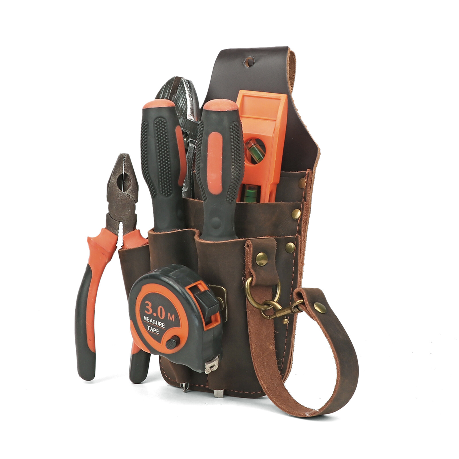 Leather 5 in 1 Tool Holster Electric Tape Thong Plier Pouch Belt Holder-IN USA