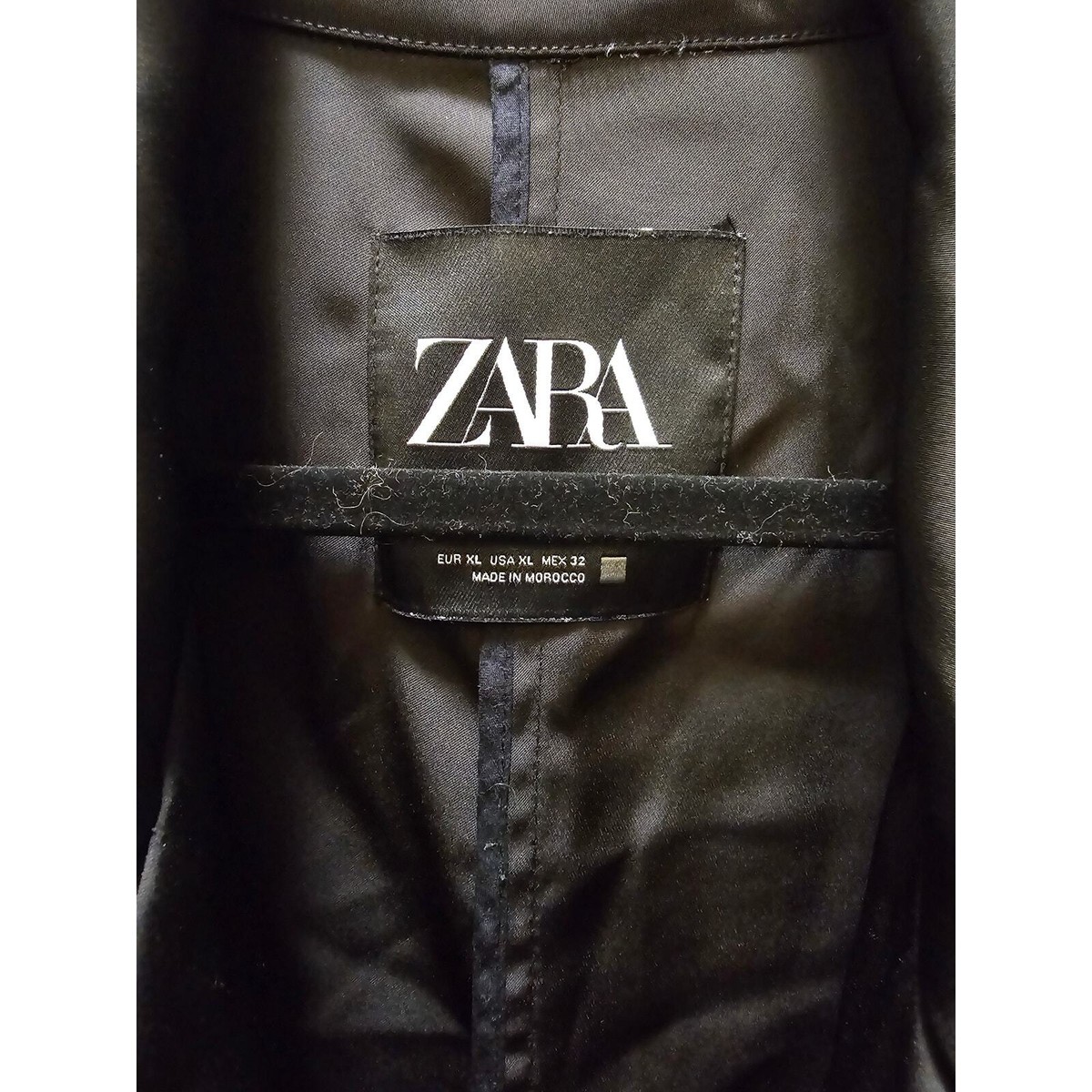 Black long open front satin Zara trench coat XL | eBay